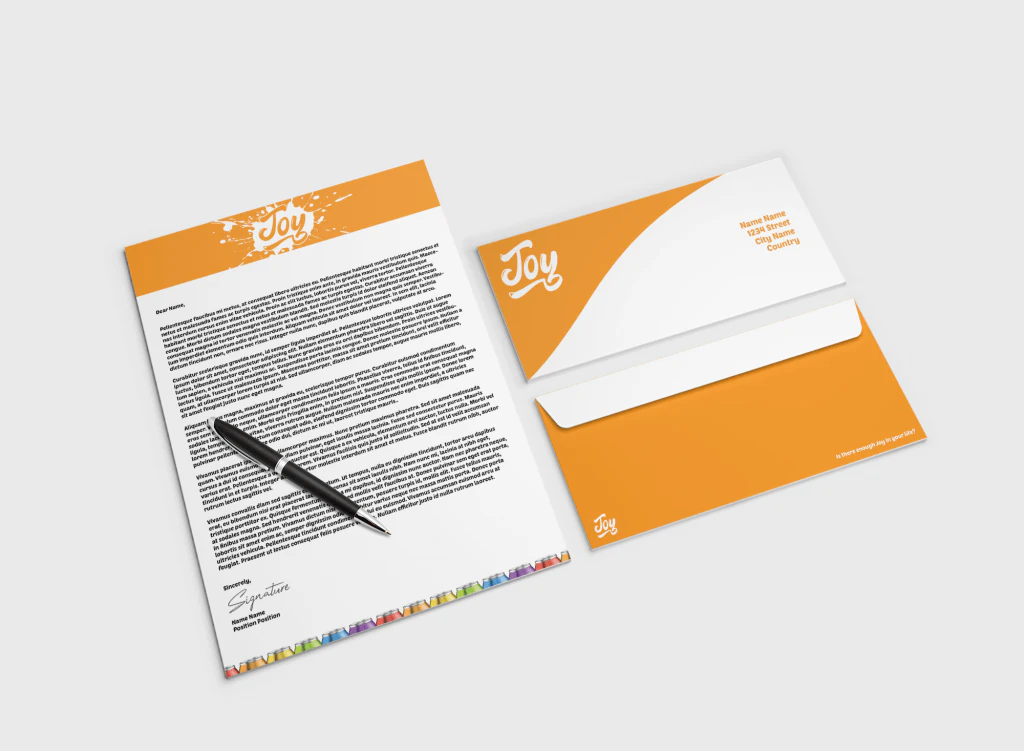 Joy letterhead and stationery mockup